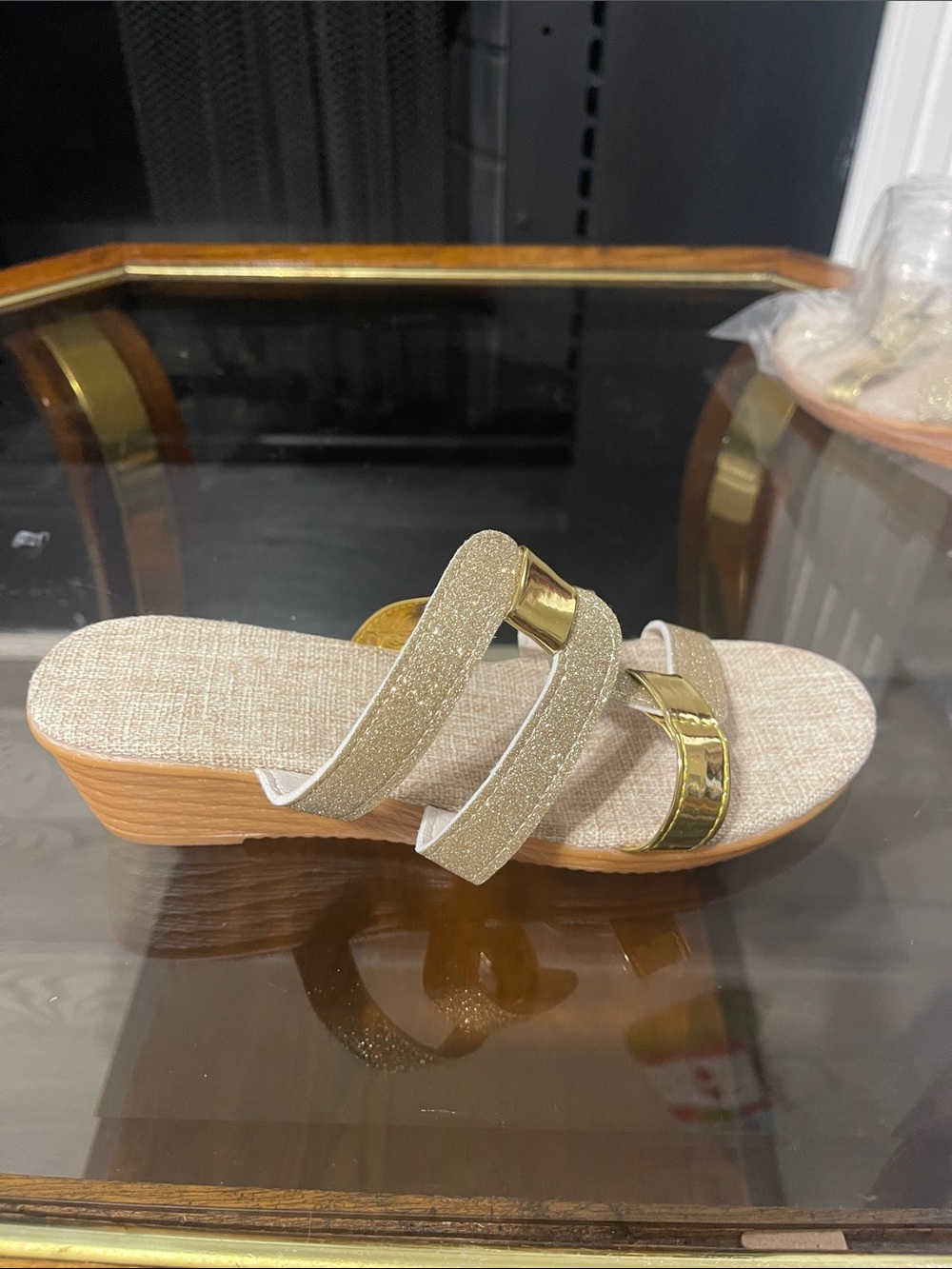 Women's Gold Glitter Slide Sandal with Metallic Accent